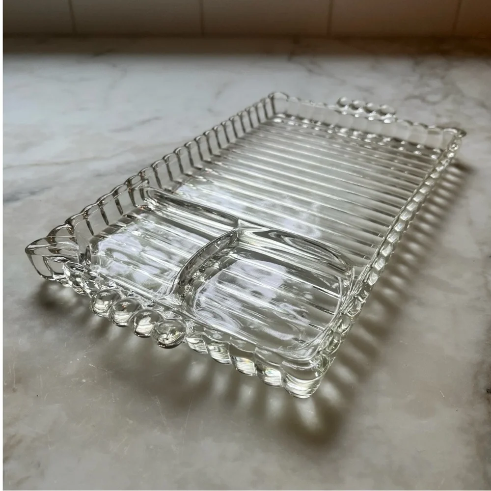 Pair of 2 Vintage Bubble Glass Sectioned Organizer Tray